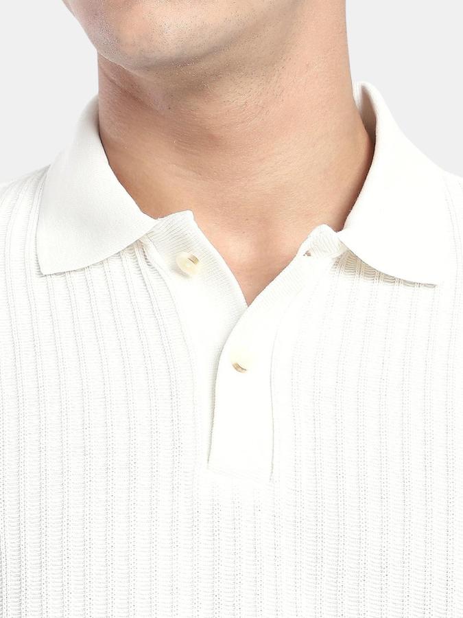 R&B Cream Textured Men Short Sleeve Polo T-shirt
