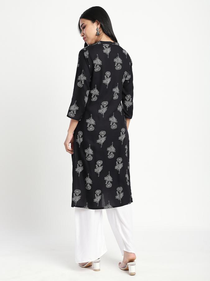 Women Viscose Regular Fit Mandarin Collar Printed Kurta