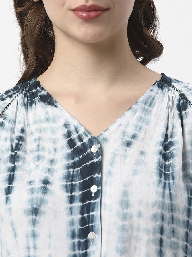 Women Rayon Relaxed Fit V-Neck Tie-Dye Ethnic Top