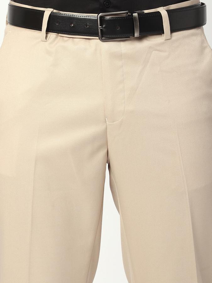 Men Polyester Slim Fit Flat Front Solid Trousers