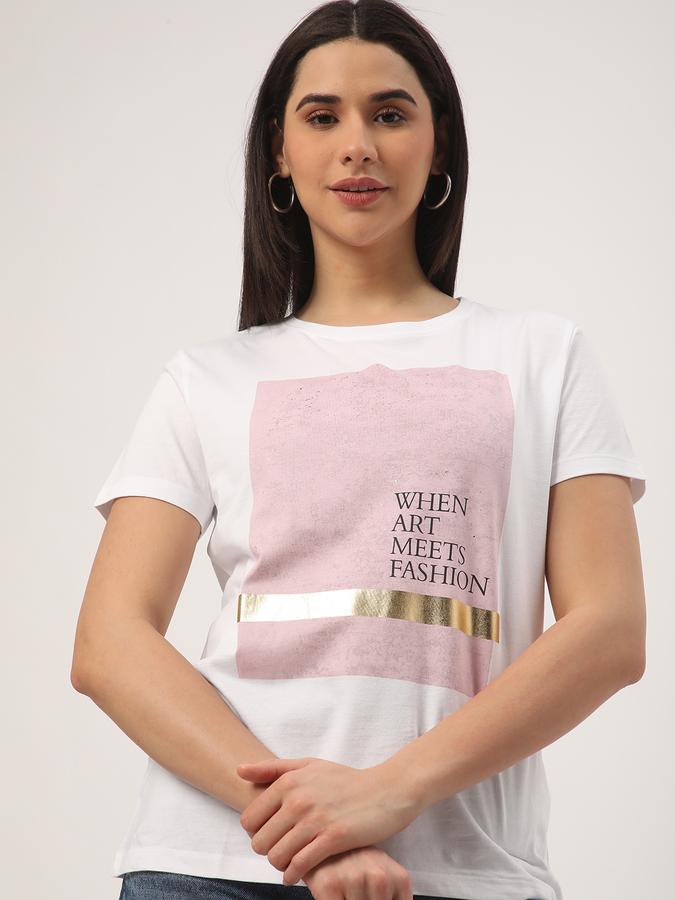 Women Cotton Regular Fit Round Neck Graphic T-shirt