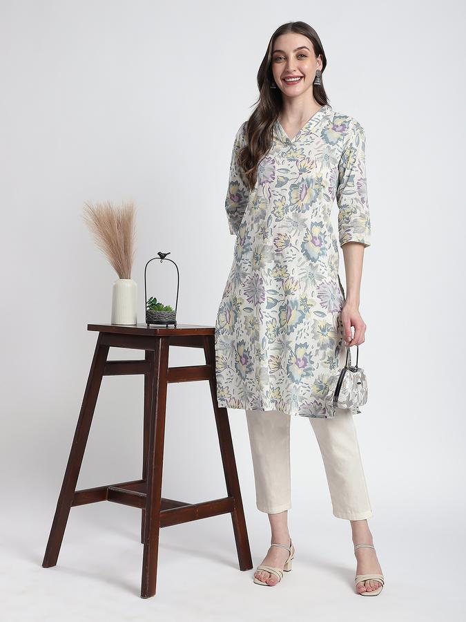 Women Viscose Regular Fit V Neck Printed Kurta
