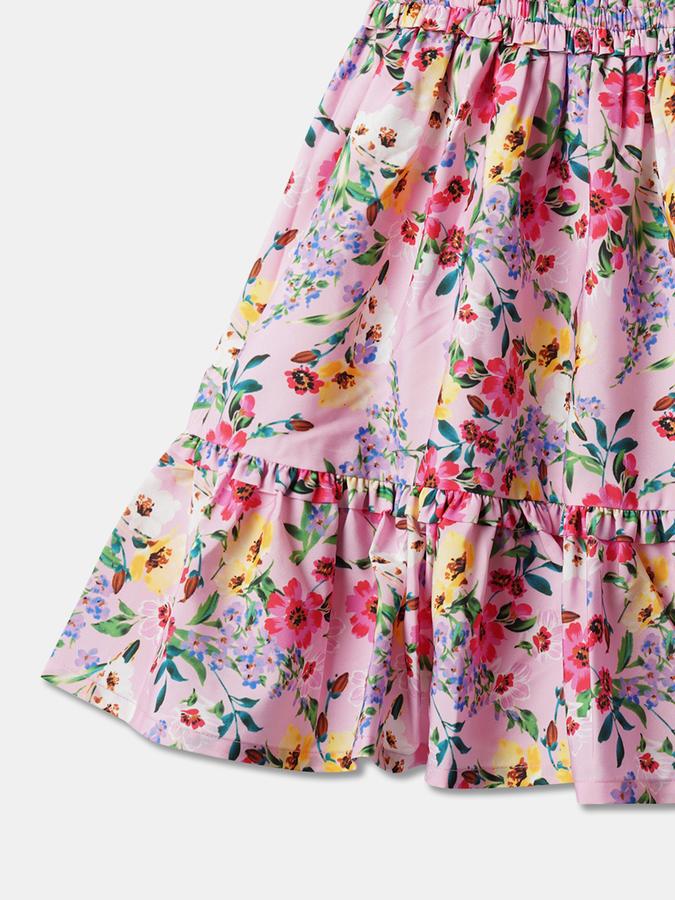 Girls Polyester A-Line Round Neck Printed Dress