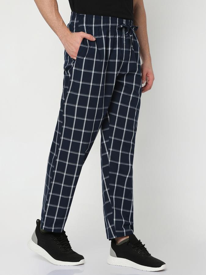 Men Checked Straight Track Pants with Drawstring Waist image number 2