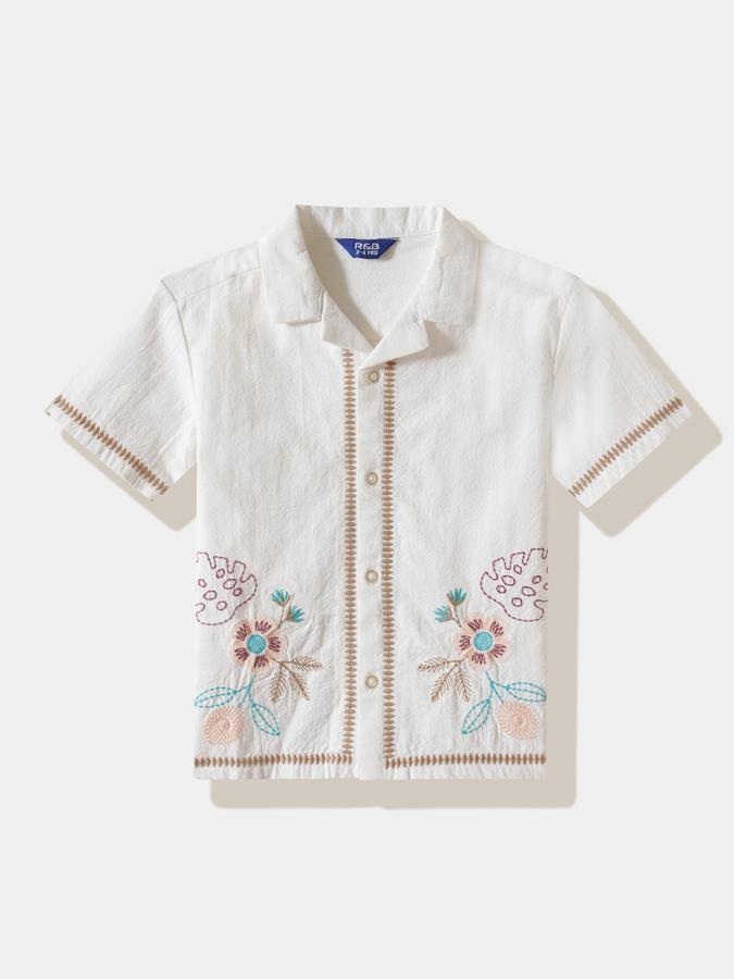 Boys Cotton Regular Fit Short Sleeve Embroidered Shirt