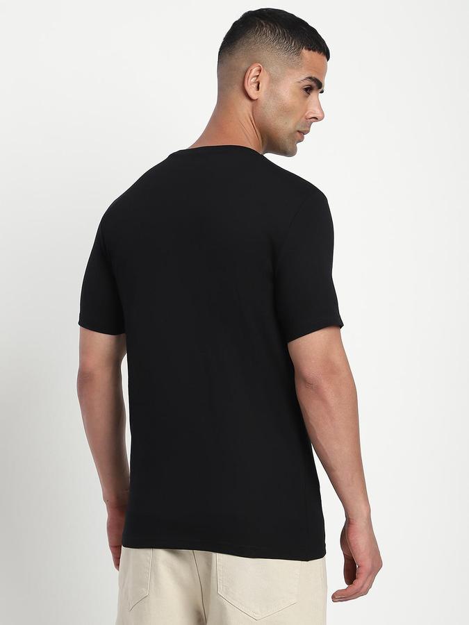 R&B Men Black Typography Printed Pure Cotton Short Sleeves Tshirt