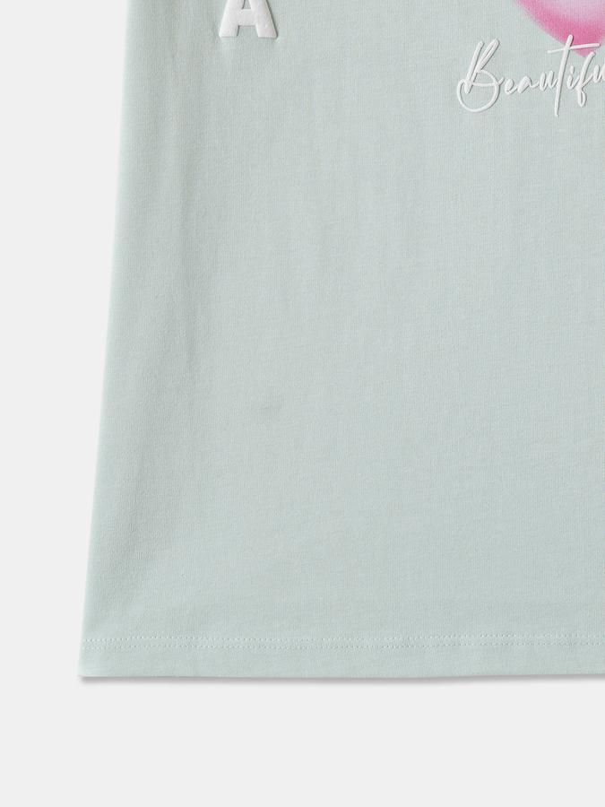 Girls Cotton Regular Fit Crew Neck Graphic T-shirt