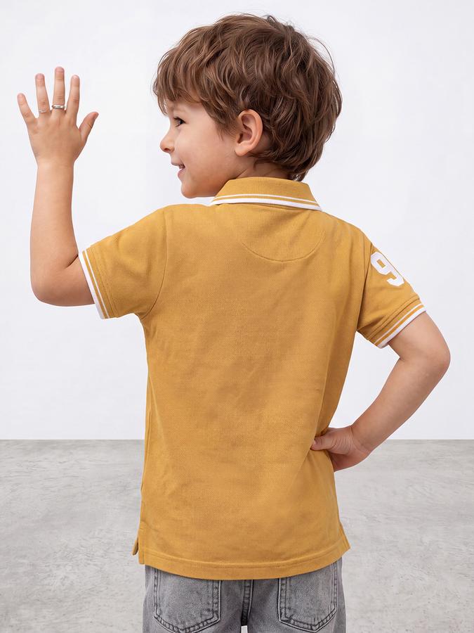 R&B Boys Mustard Collegiate Badge Printed Polo Collar Short Sleeves Pure Cotton T-shirt