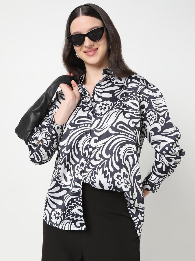 R&B Women Dark Blue Floral Print Shirt