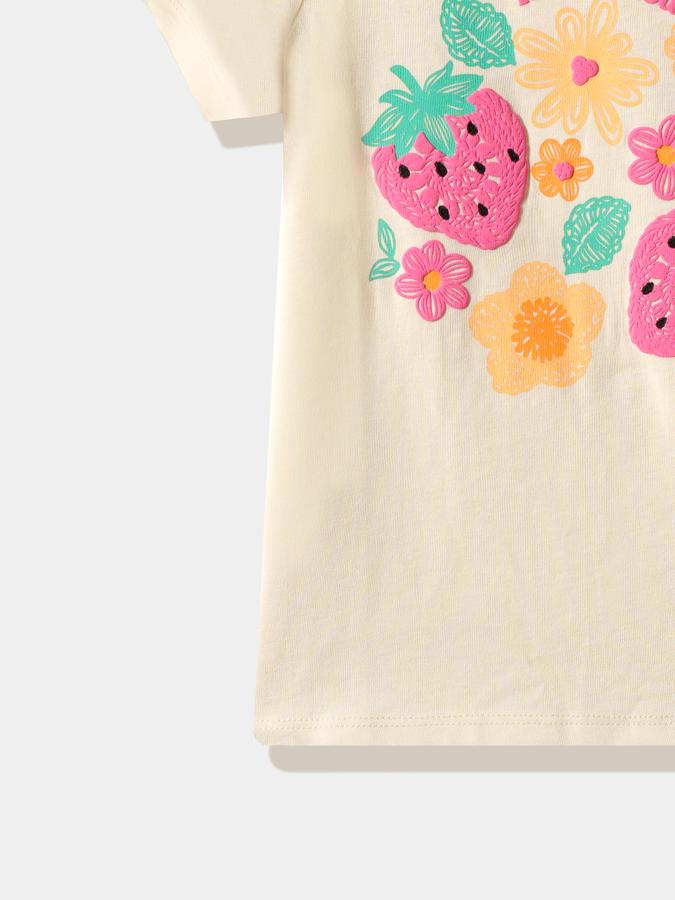 Girls Cotton Regular Fit Crew Neck Graphic T-shirt