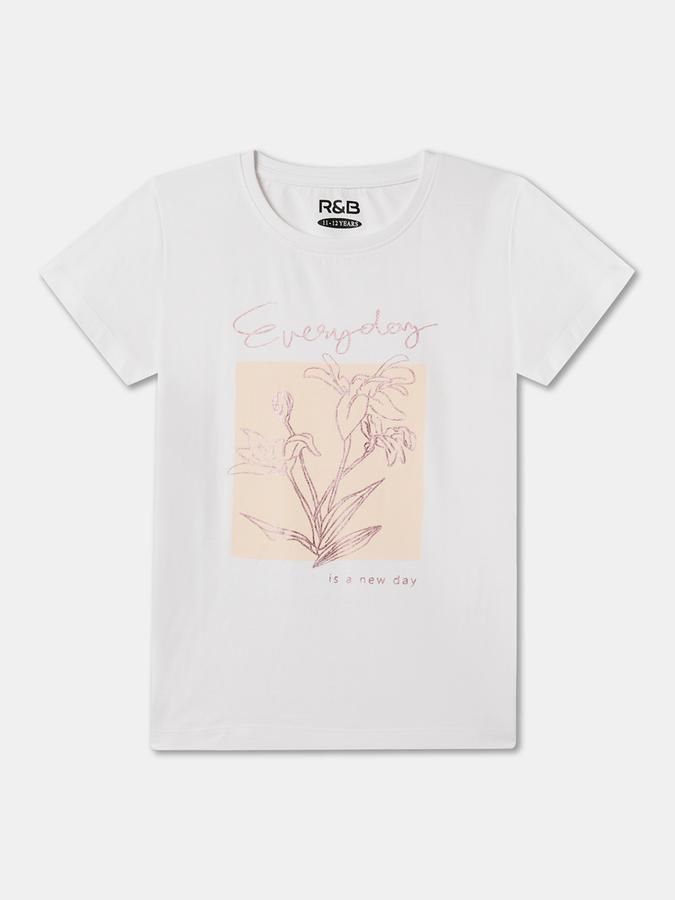 Girls Cotton Regular Fit Crew Neck Graphic T-shirt