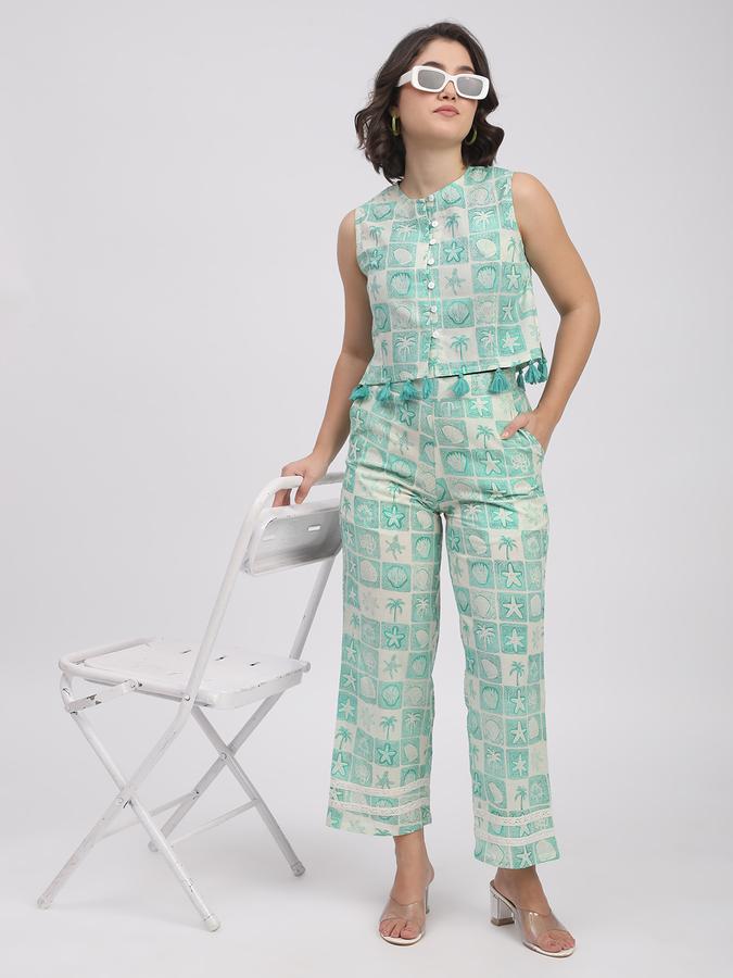 Women Cotton Straight Elasticated Waist Printed Trousers