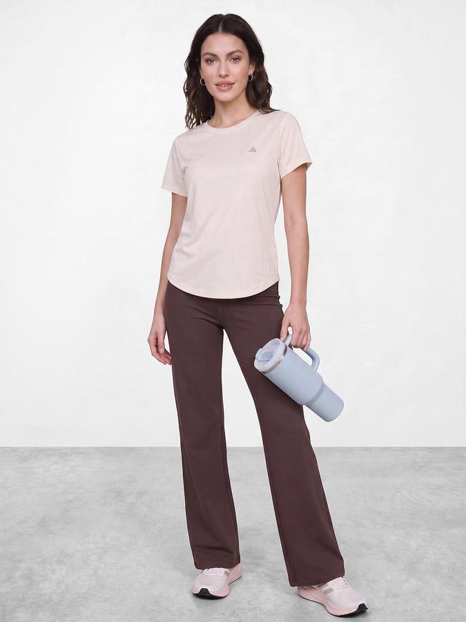 R&B Women Off White Self Design Round Neck Short Sleeves T-Shirt