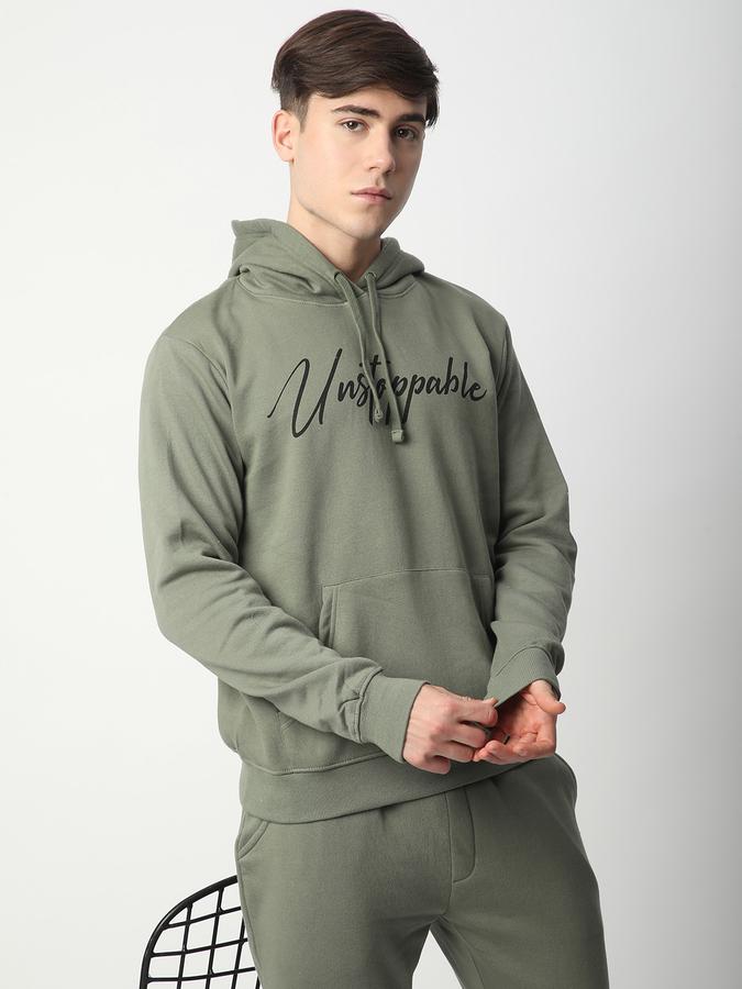 Men Fleece Regular Fit Hooded Graphic Sweatshirt