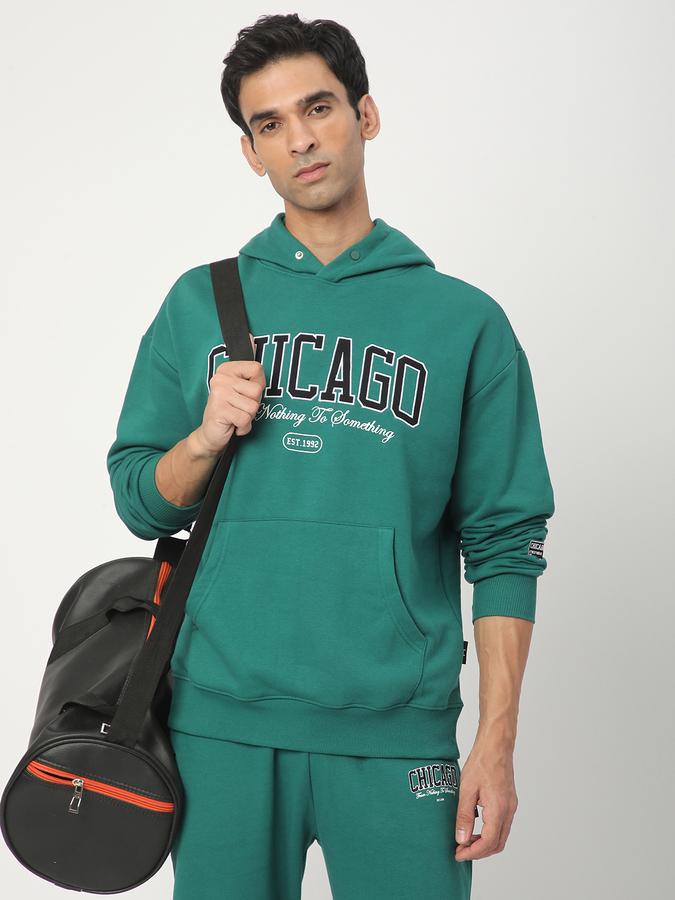 Men Fleece Regular Fit Hooded Graphic Sweatshirt