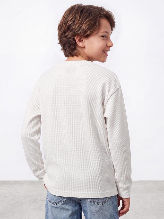 R&B Boys Ivory Long Sleeve Round Neck Textured T-Shirt