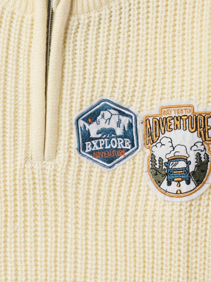 Boys Cotton Regular Fit Zip Neck Applique Sweatshirt