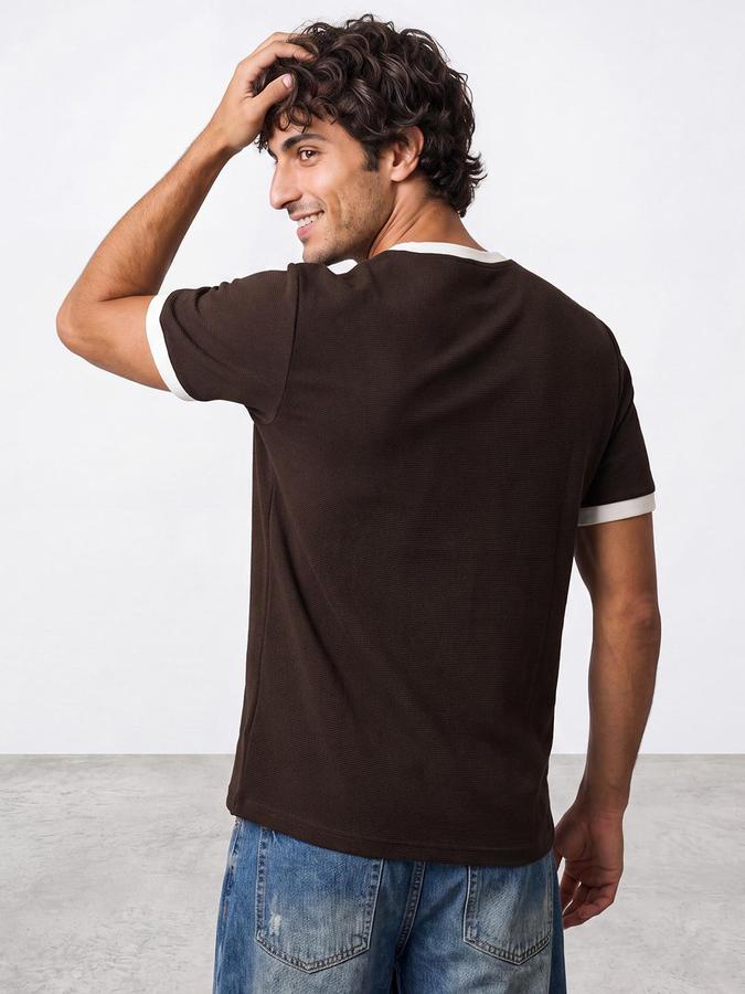 R&B Men Coffee Short Sleeve Round Neck Typography Print T-Shirt