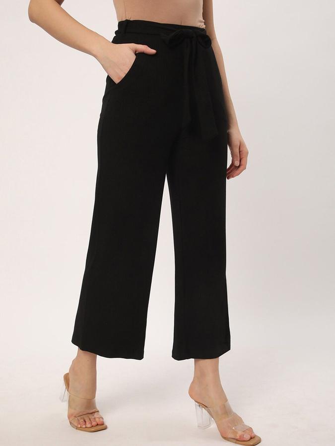 R&B Women Black Solid Loose Fit Trousers