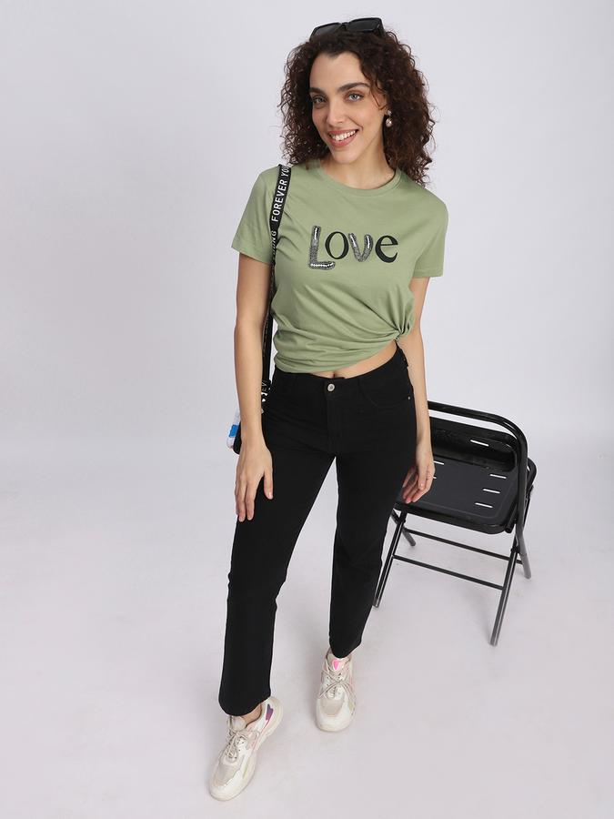 R&B Women Olive Typography T-Shirt