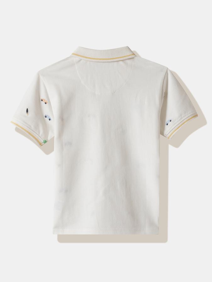 Boys Cotton Regular Fit Polo Neck Embroidered T-shirt