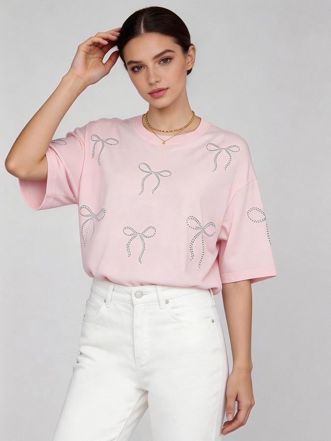 R&B Pink Solid Women Short Sleeves Top