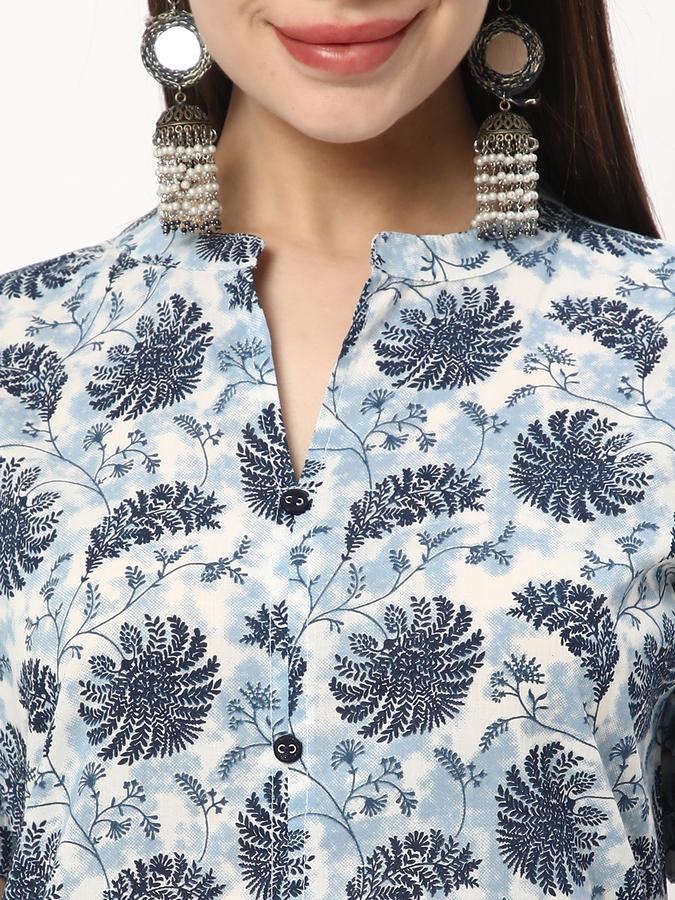 Women Cotton Regular Fit Mandarin Collar Printed Kurta