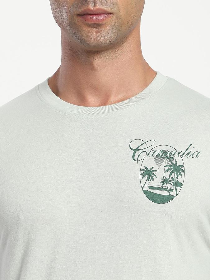 R&B Men Light Green Graphic Printed Pure Cotton Short Sleeves Tshirt