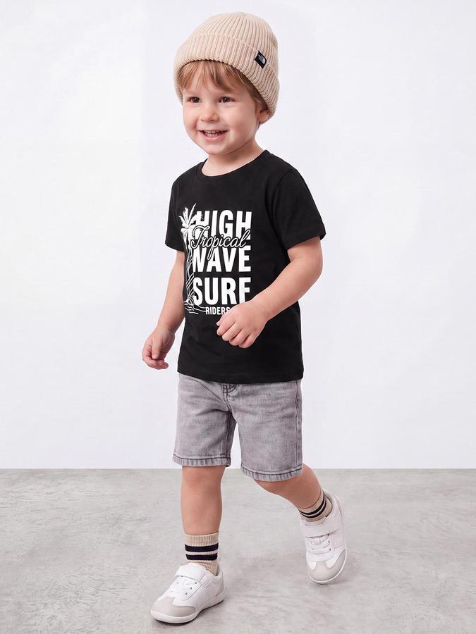R&B Boys Black Short Sleeve Round Neck Beach Graphic Print T-Shirt