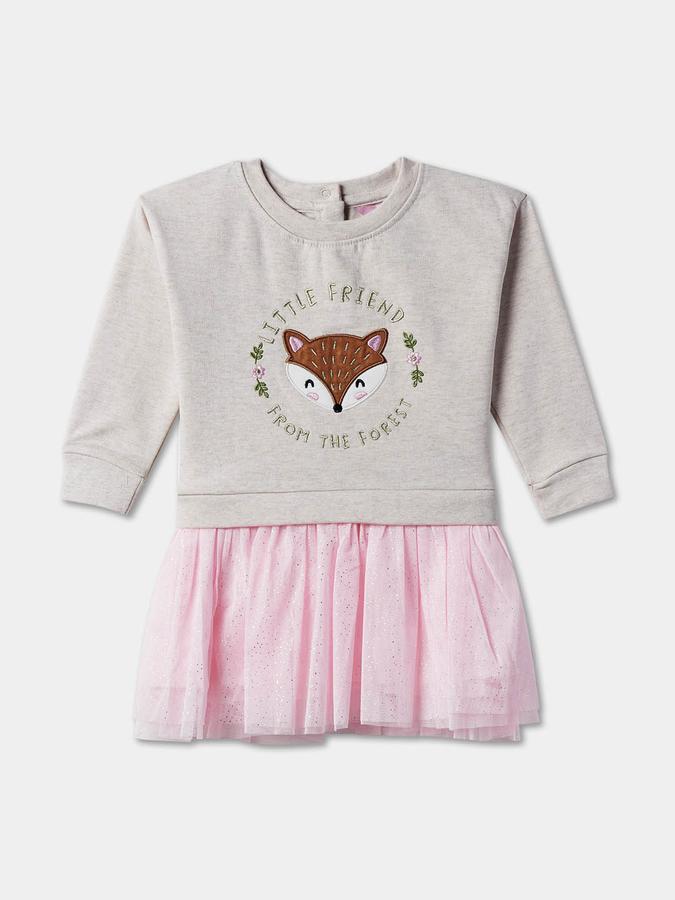 Girls Polyester Regular Fit Round Neck Graphic Dress