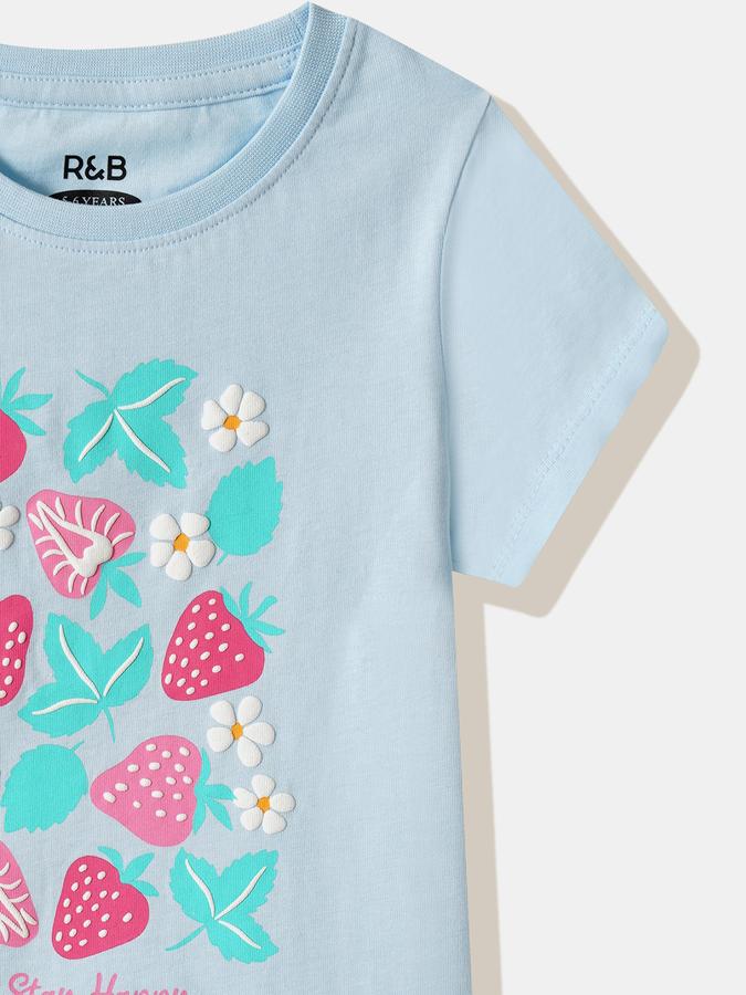 Girls Cotton Regular Fit Crew Neck Graphic T-shirt