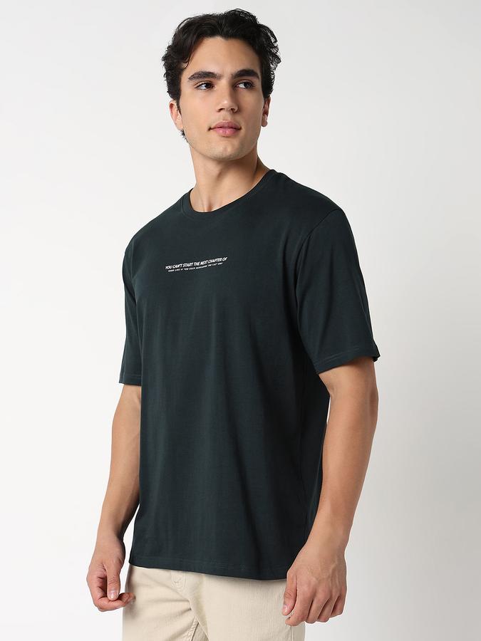 Men Cotton Relaxed Fit Crew Neck Typographic T-shirt