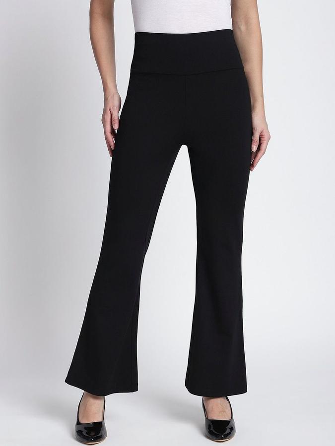 R&B Women Black Solid Regular Fit Trousers
