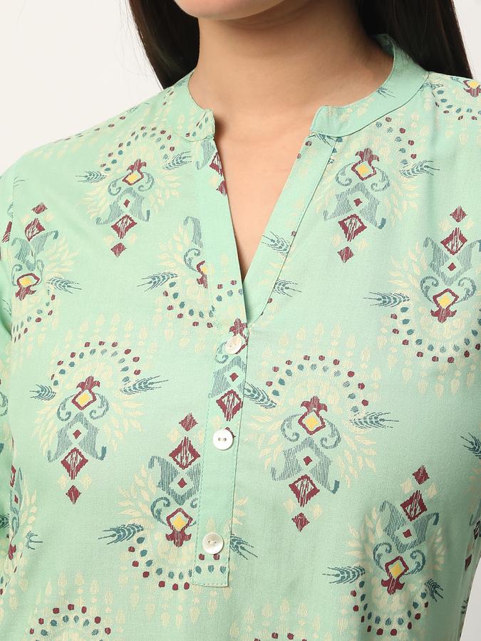 Women Cotton Regular Fit Mandarin Collar Printed Kurta