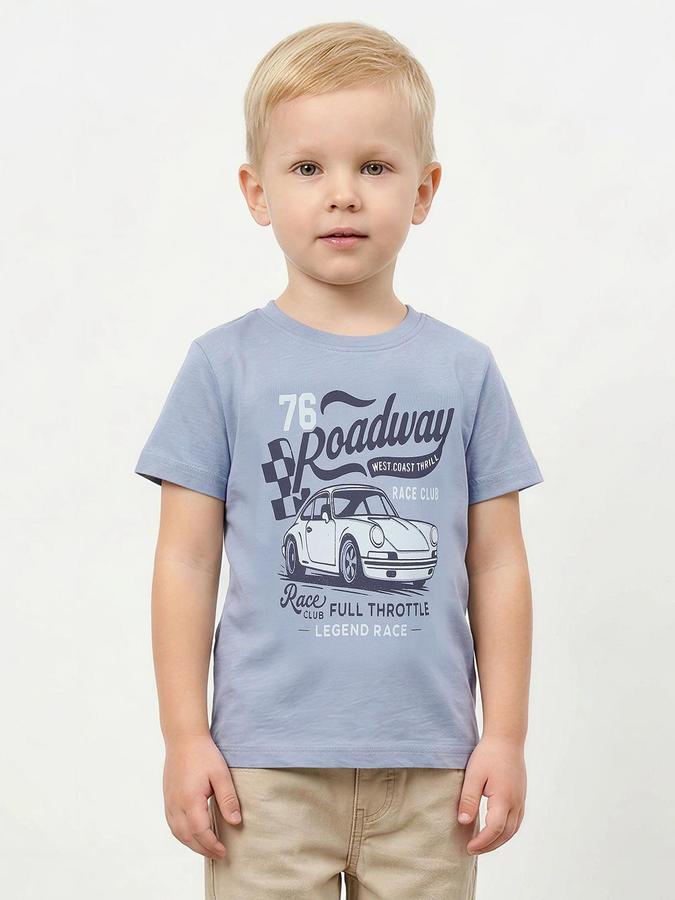 R&B Boys Blue Short Sleeve Round Neck Car Graphic Print T-Shirt