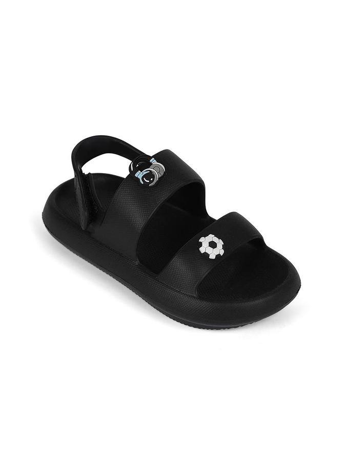 R&B Boys Black Applique Work Sandal With Velcro Closure