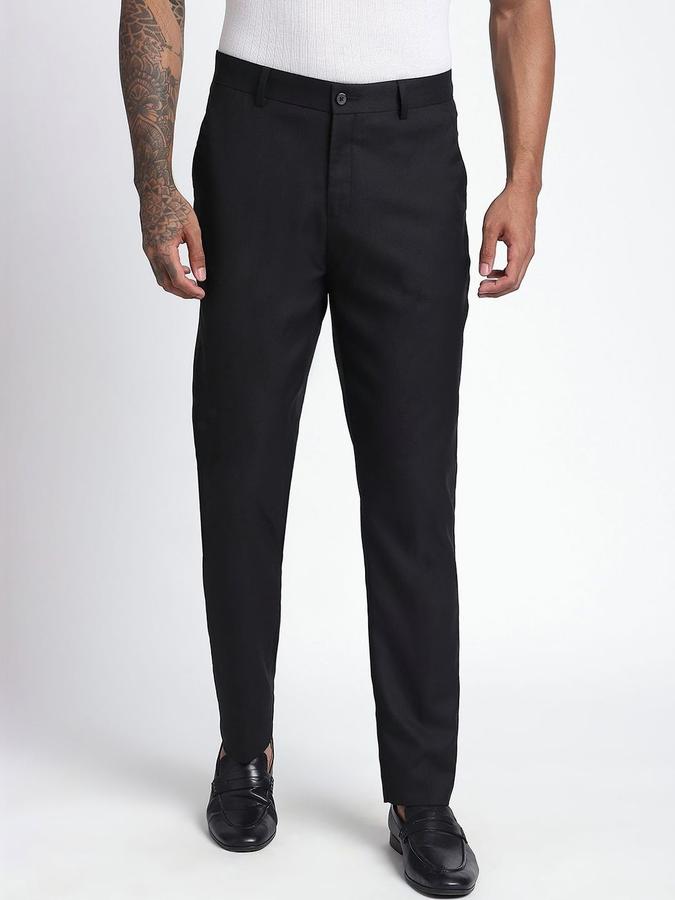 R&B Men Black Solid Regular Fit Formal Trousers