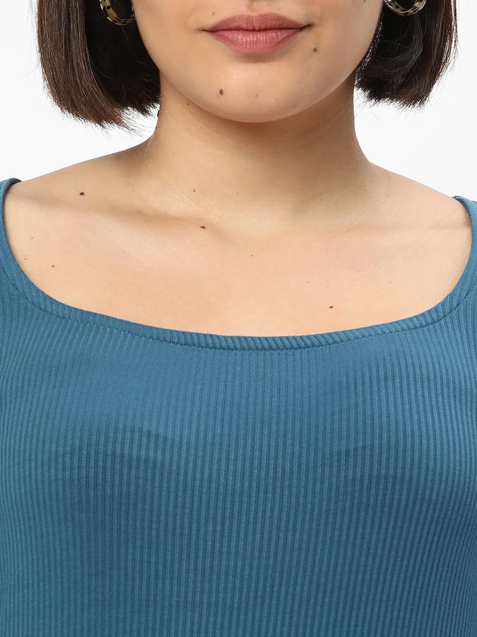 Women Ribbed Slim Fit Square-Neck T-Shirt image number 3