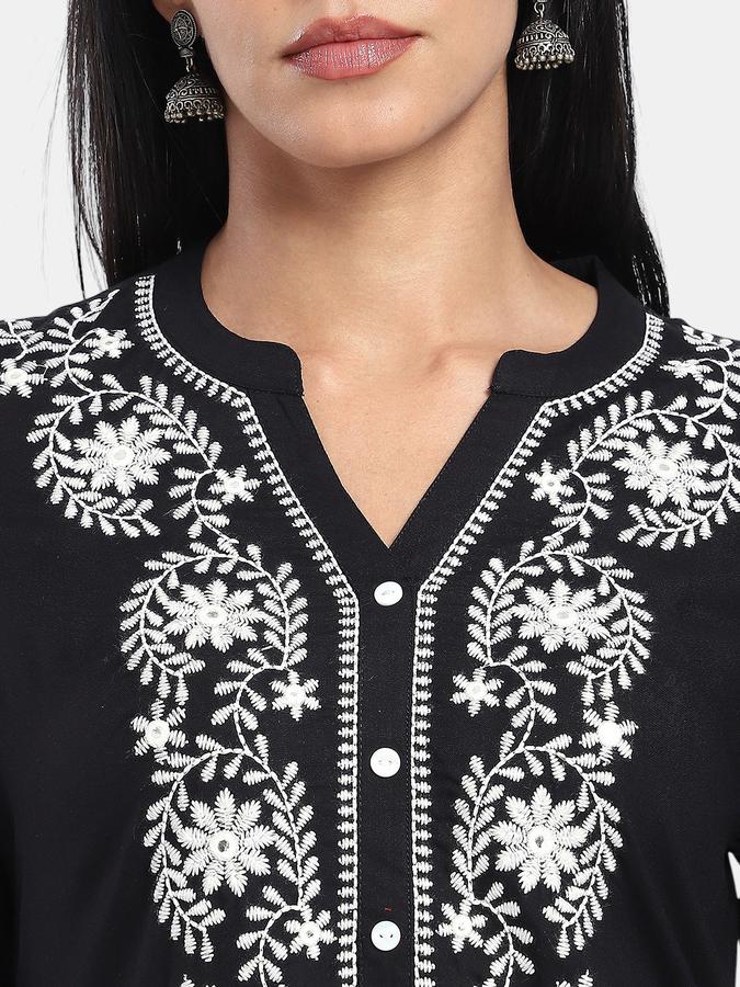 R&B Black Regular Fit Solid Women Kurta 