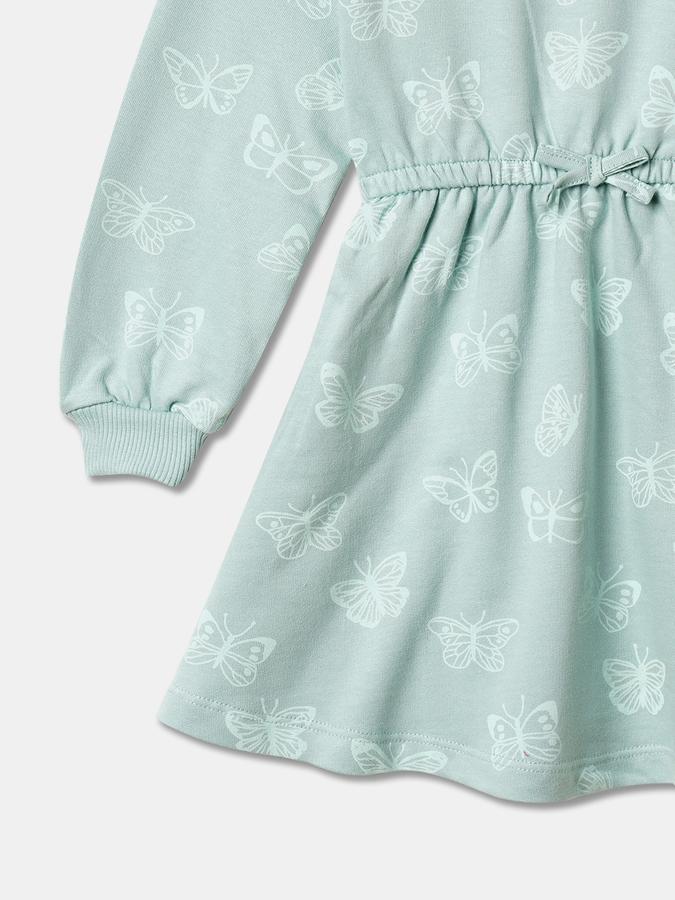 Girls Cotton A-Line Round Neck Printed Dress