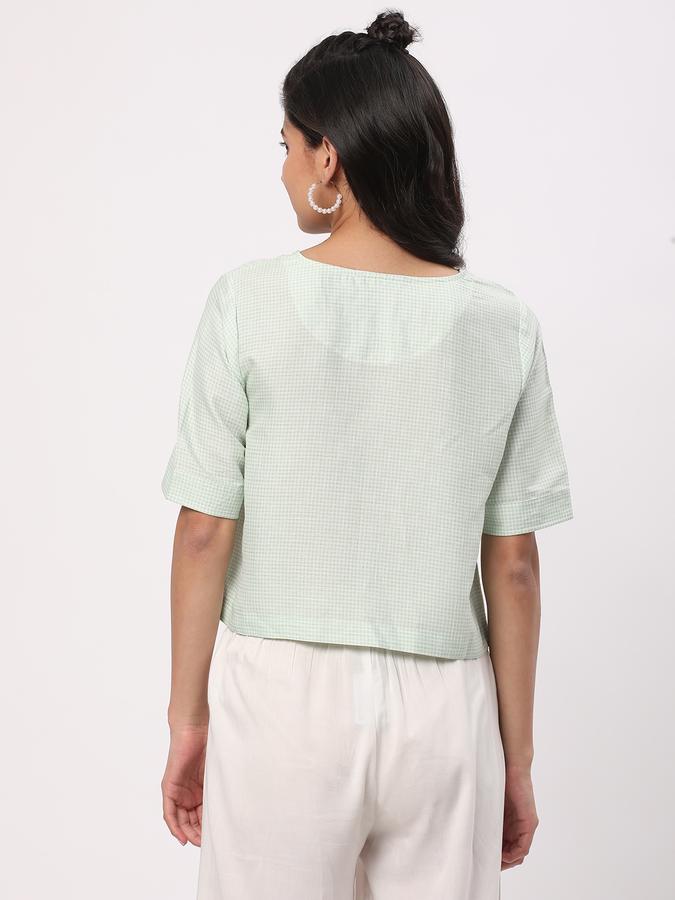 Women Polyester Blend Boxy Round Neck Embroidered Ethnic Top