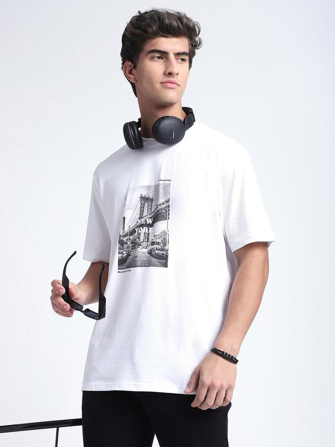 R&B Men's White Printed T-Shirt