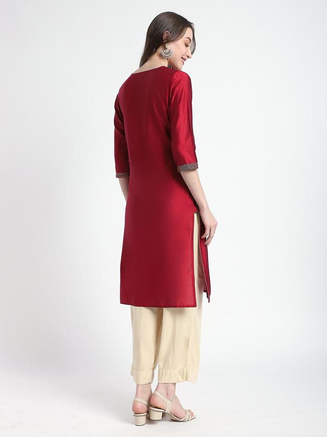 R&B Women Maroon Solid V-Neck Knee Length Ethnic Kurta
