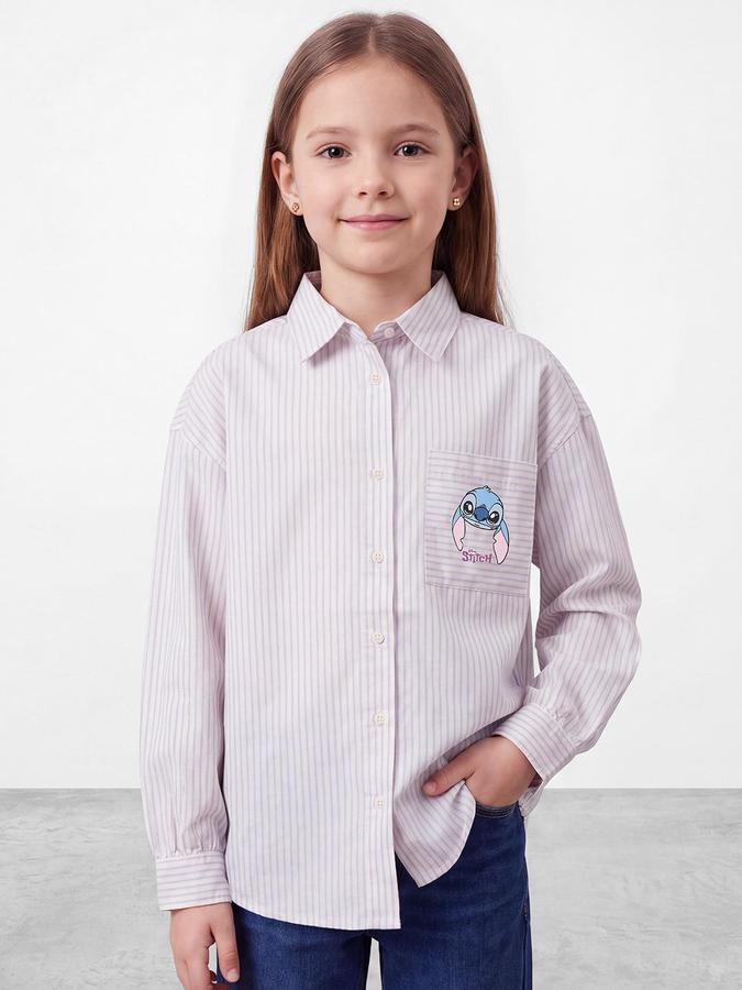R&B Girls Blue Stitch Back Print Long Sleeves Pure Cotton Shirt