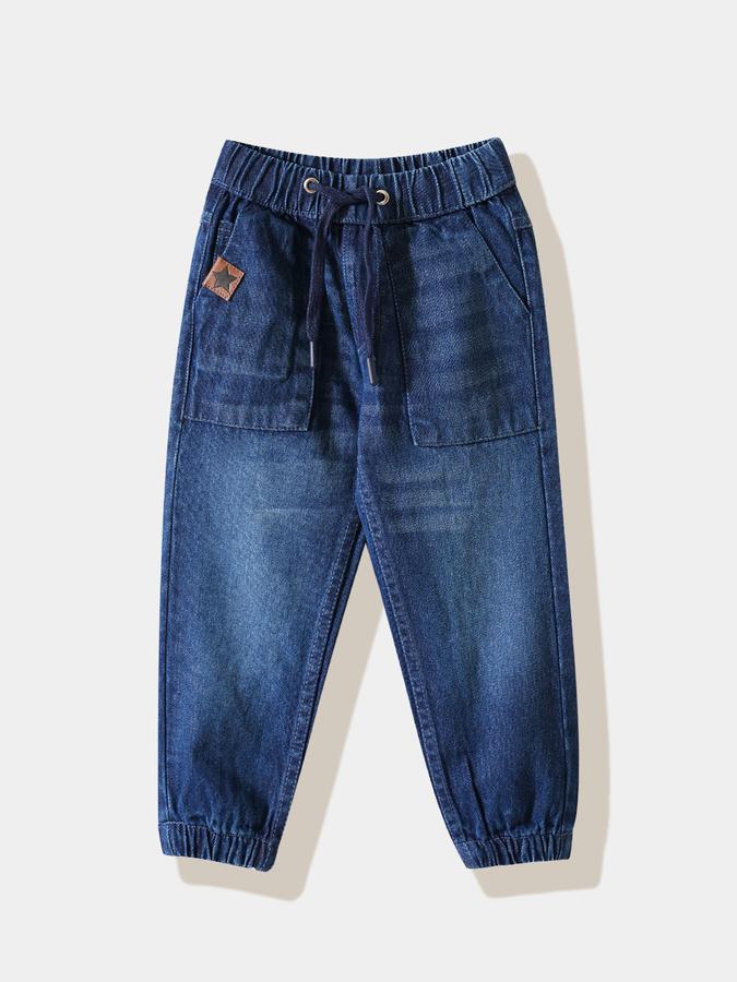 Boys Cotton Blend Regular Fit Drawstring Waist Jogger Cuff Jeans