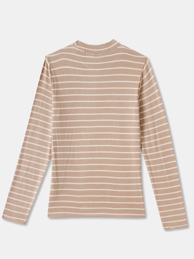 Girls Cotton Blend Regular Fit Crew Neck Striped T-shirt