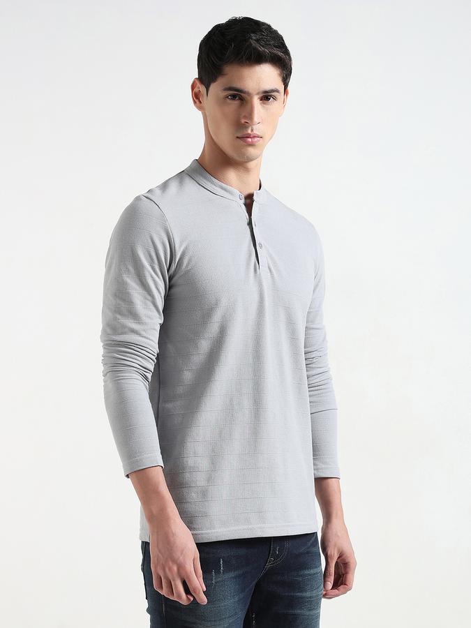 Men Cotton Blend Regular Fit Henley Textured T-shirt
