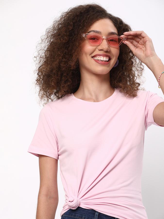 Women Cotton Regular Fit Crew Neck Solid T-shirt