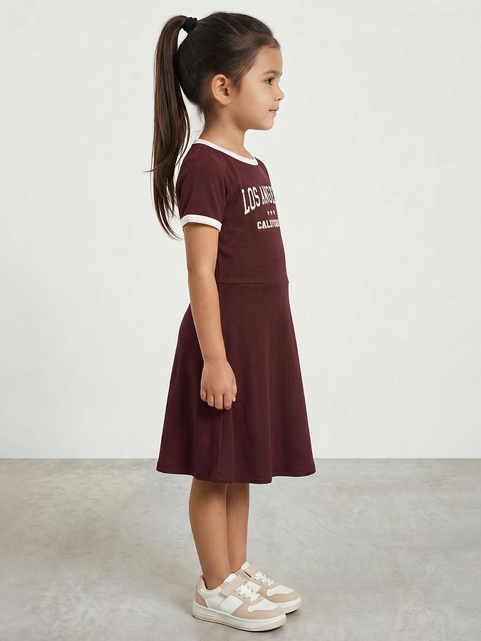 R&B Girl Brown California Graphic Print Pure Cotton Short Sleeves A-Line Dress