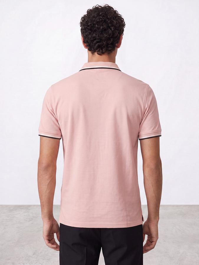 R&B Men Coral Solid Short Sleeves Tipping Polo Collar Tshirt